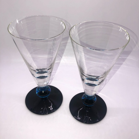 Arte Murano Icet Blue Champagne Flutes Wine Goblets Italy MCM Contemporary Set - Picture 4 of 8